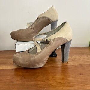 Womens Hush Puppies Suede Retro Platform Block Heel Pumps Colorblock Size 9M